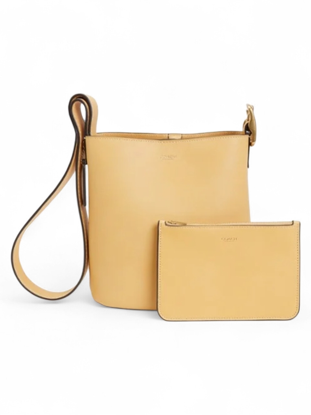 Coach Bleecker Pebbled Leather Bucket Bag in Mustard